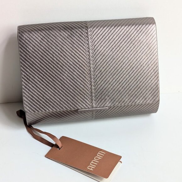 AMPM Silver Faux Leather Zehra Metallic Linear Pattern Clutch - Picture 1 of 13